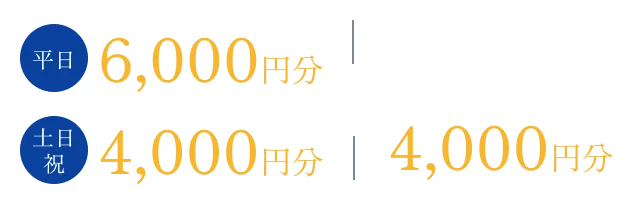 平日4,000円分 土日祝2,000円分 + 指定のセミナー・見学会参加で6,000円分
